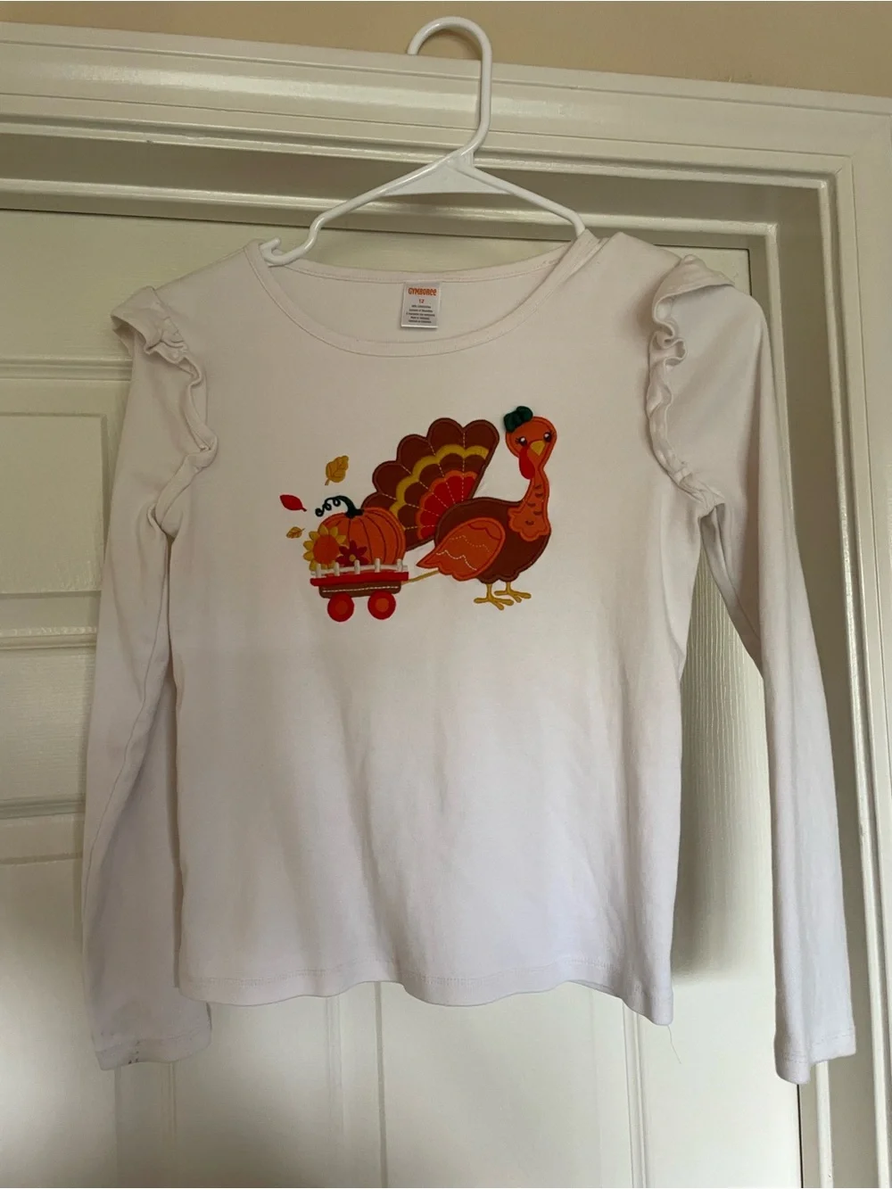 Gymboree White Long-Sleeve Top with Orange & Brown Turkey Graphic
